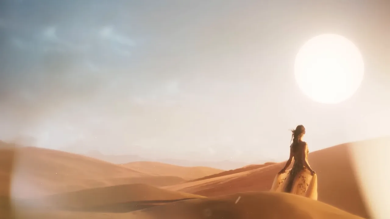 Desert environment, sand dunes under a pale sun